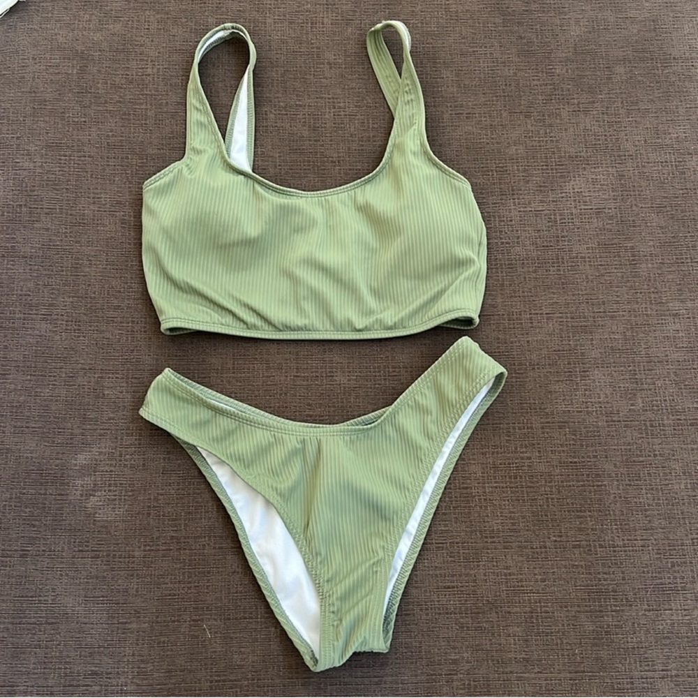 Salt + Cove Sage Ribbed Bikini Set